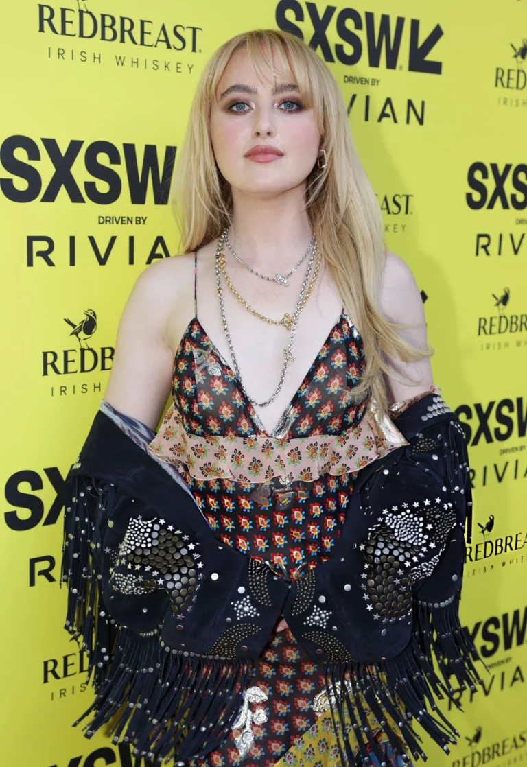 Kathryn Newton Etro Spring 2026 fringe jacket outfit