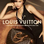 Zendaya wearing a black pinstriped halter vest in Louis Vuitton Monogram campaign