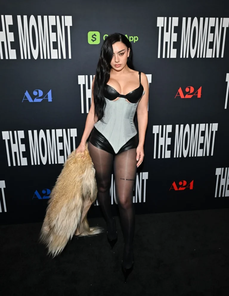 Charli XCX wearing a custom Gaultier corset at The Moment LA premiere 2026