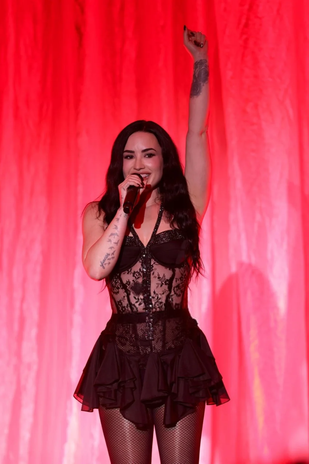 Demi Lovato black lace corset mini Women Cancer Research Fund Gala
