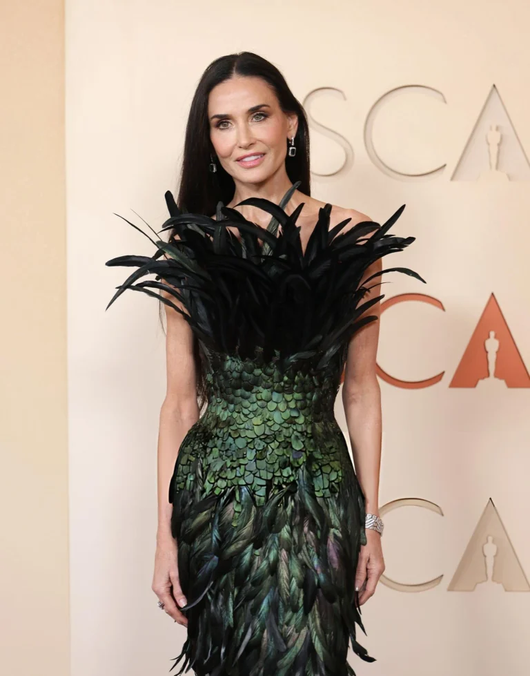 Demi Moore feathered Gucci gown Oscars 2026