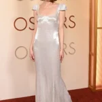 Emma Stone silver Louis Vuitton gown Oscars 2026