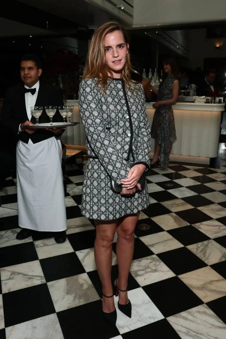 Emma Watson Dior Macrocannage jacket mini skirt Oscars pre party 2026