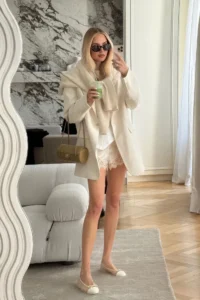 Leonie Hanne Wore a Cream-On-Cream Look with Chanel Ballet Flats