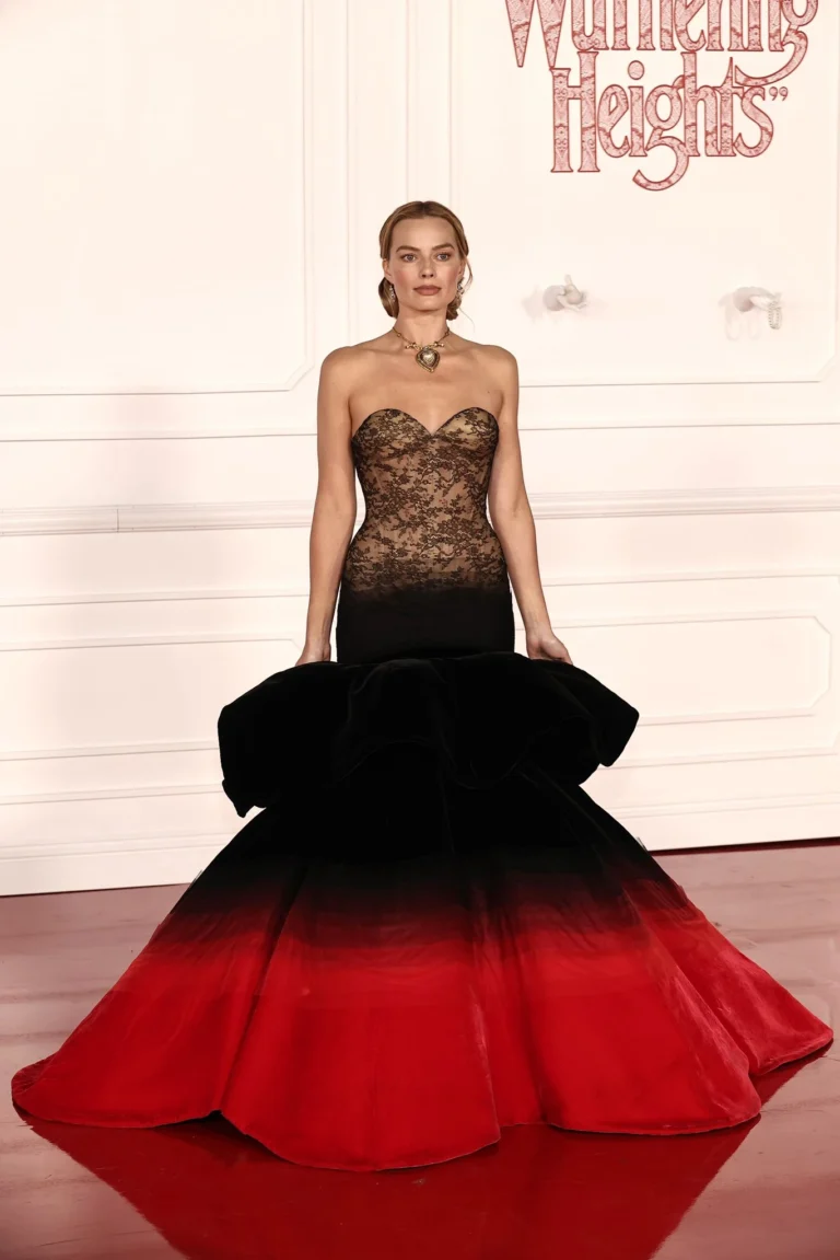 Margot Robbie at Wuthering Heights premiere in plunging corset dress