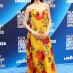 Nina Dobrev wearing yellow floral Carolina Herrera gown Spirit Awards 2026