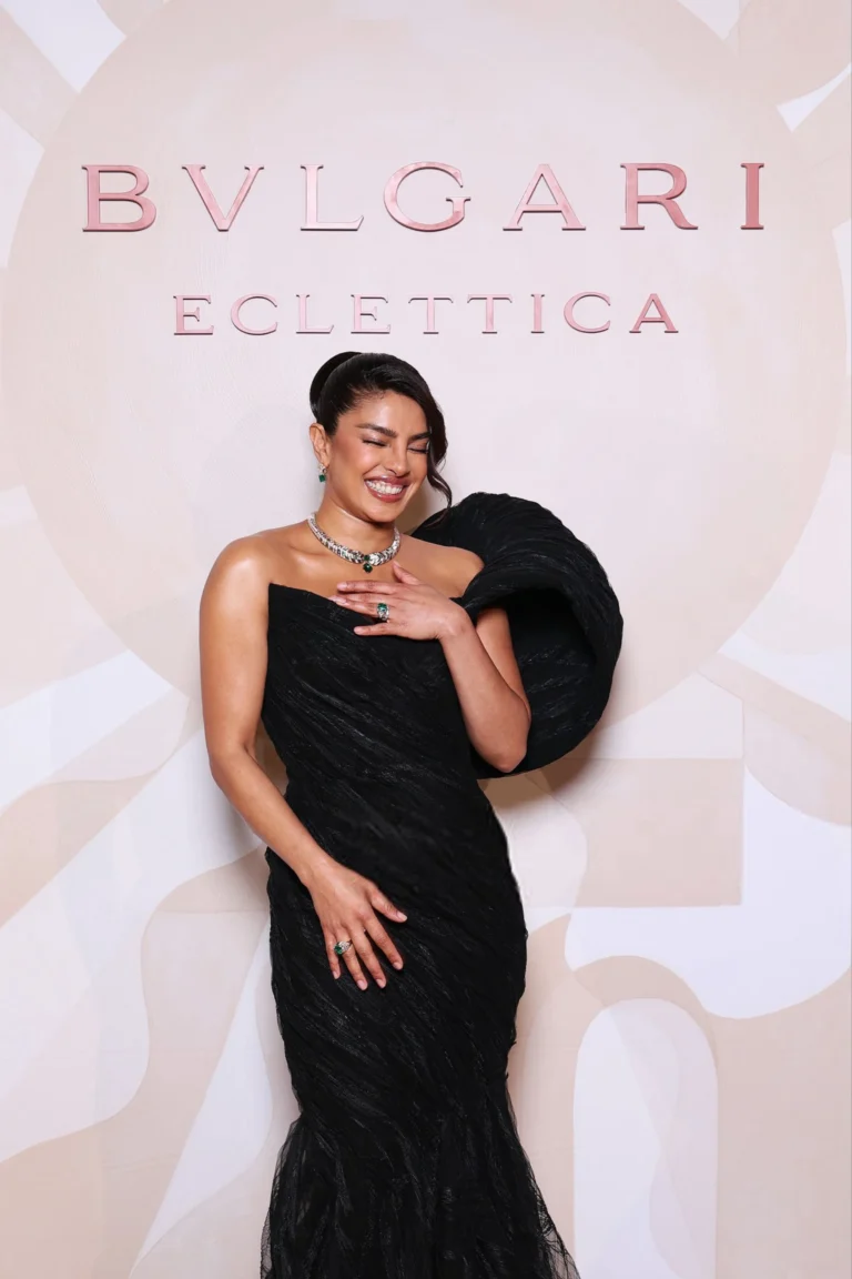 Priyanka Chopra black strapless gown Bvlgari Eclettica event